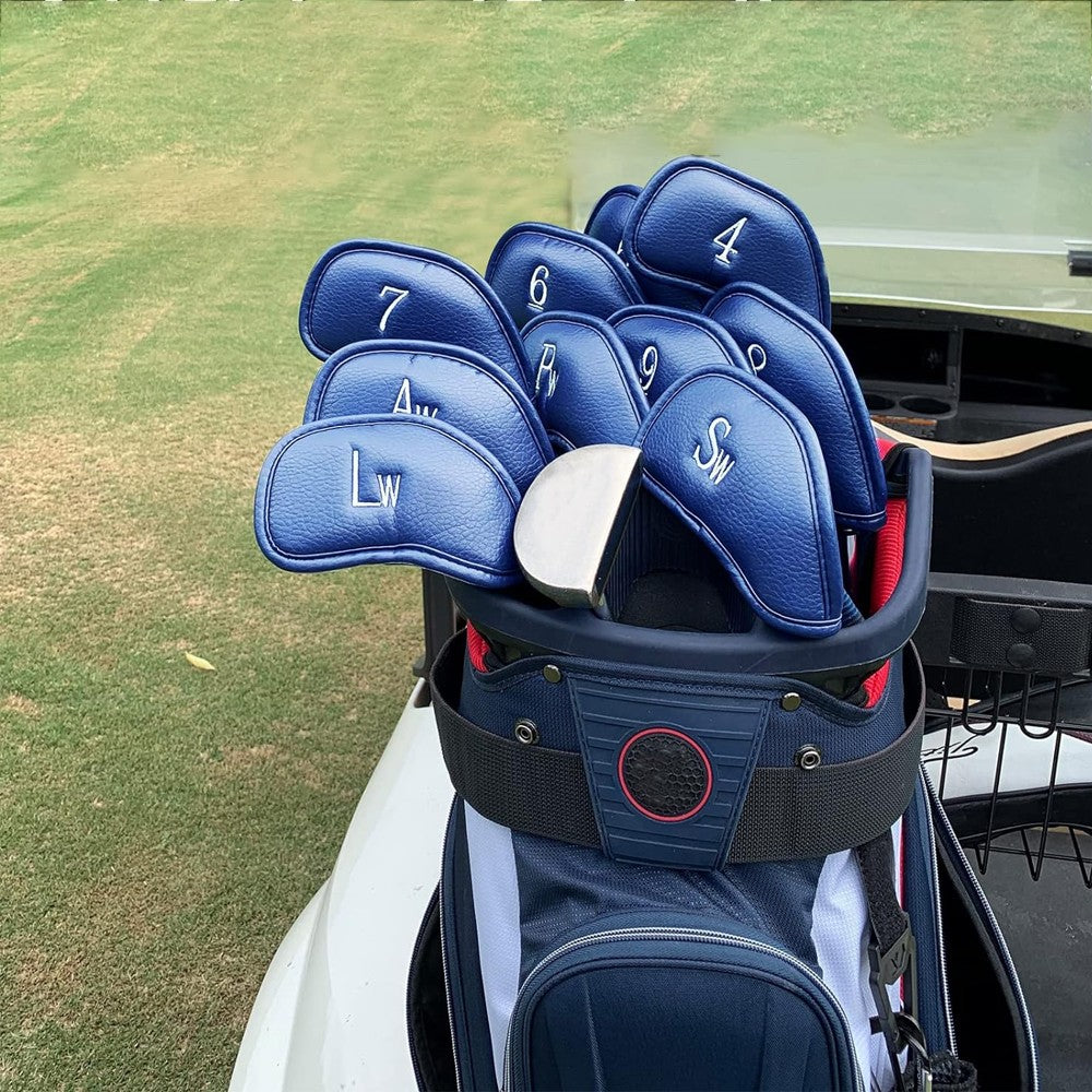 12 Pcs Golf Head Covers 3-9 A/S/P/Lw/ Iron Club Putter Head Protector Covers Blue