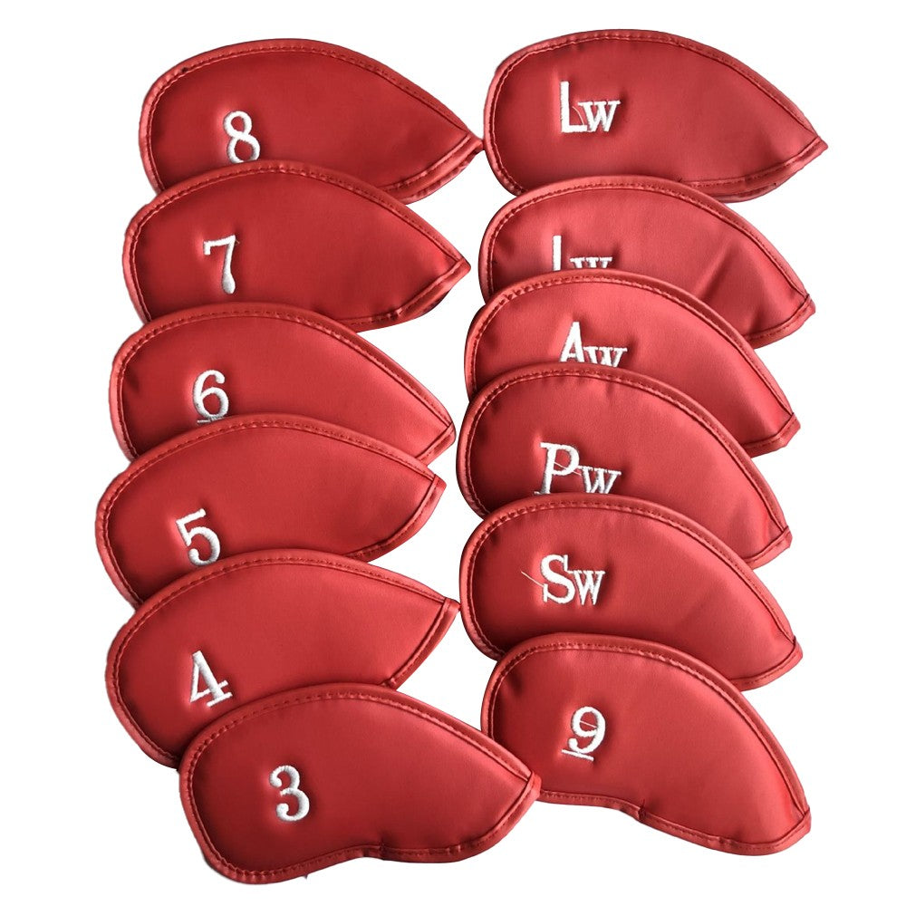 12 Pcs Golf Head Covers 3-9 A/S/P/Lw/ Iron Club Putter Head Protector Covers Red