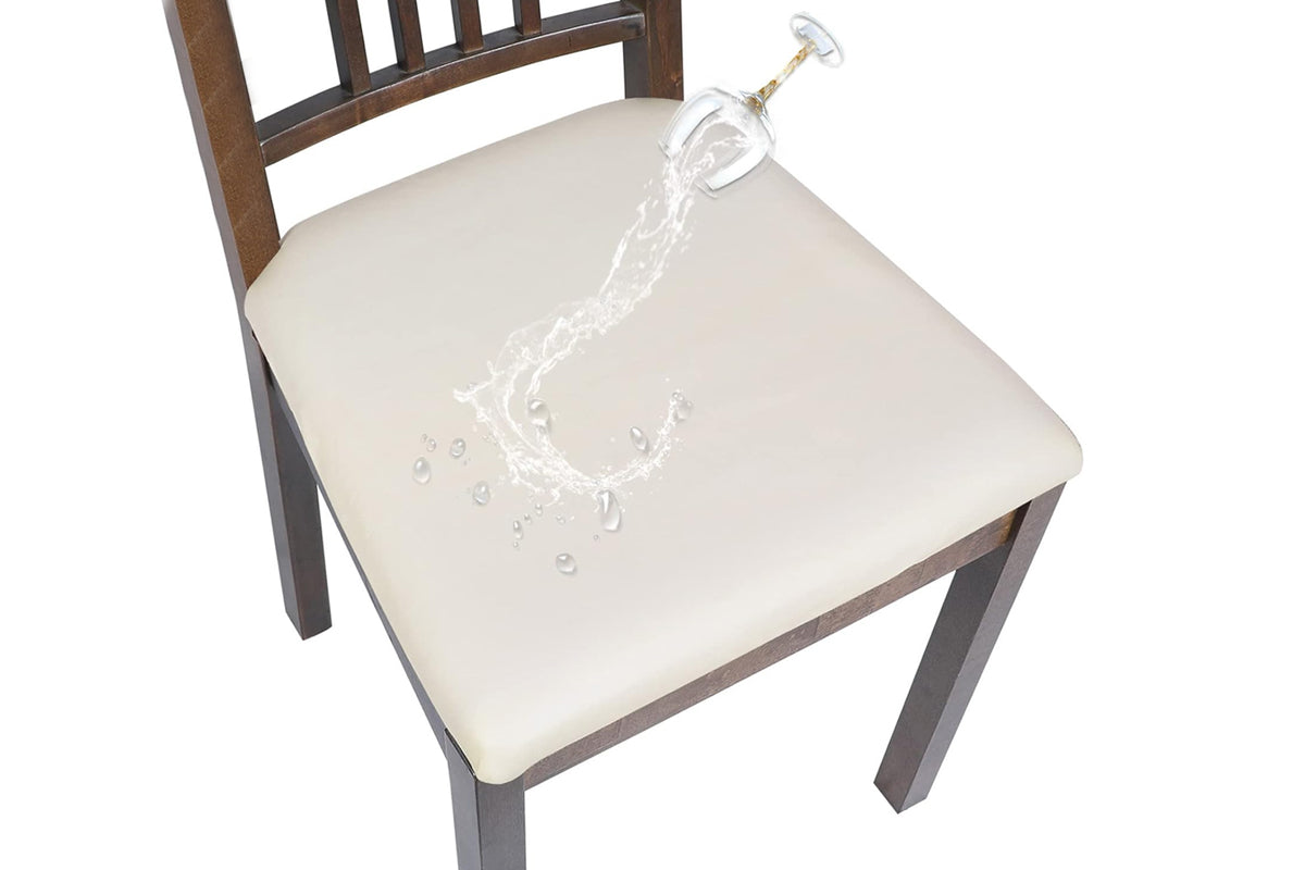 2Pcs Waterproof PU Leather Dining Chair Seat Cover White