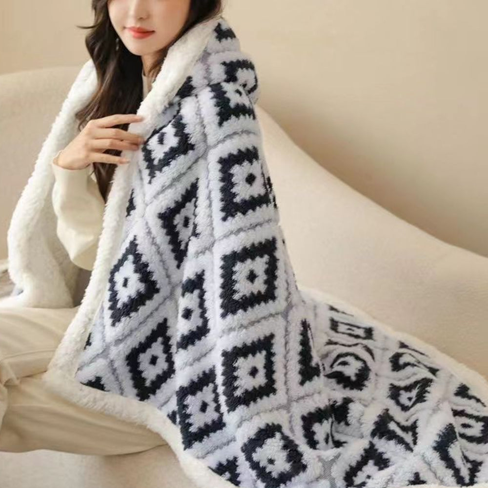 100x150cm Winter Jacquard Thickened Blanket with Hood and Gloves Black