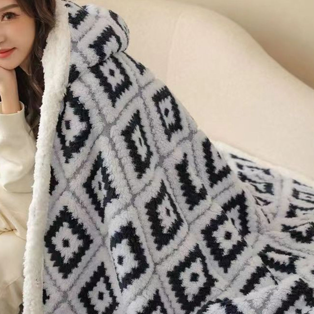 100x150cm Winter Jacquard Thickened Blanket with Hood and Gloves Black