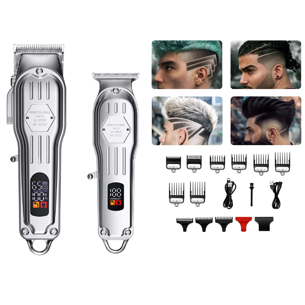 2Pcs Set Hair Clippers Cordless Barber Clippers LCD Display Hair Trimmers Set for Men