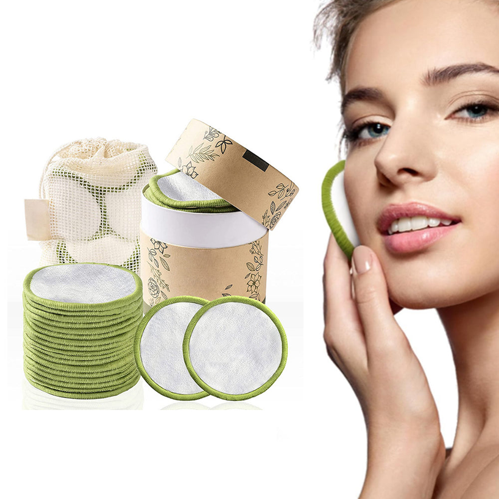 Set of 20Pcs Reusable Makeup Remover Pads Eco-Friendly Bamboo Cotton Pads Green