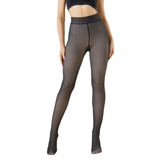 Women Thermal Lined Translucent Pantyhose Warm Fleece Tights Stockings Black
