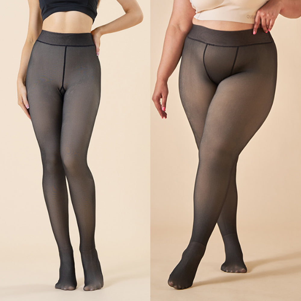 Women Thermal Lined Translucent Pantyhose Warm Fleece Tights Stockings Black