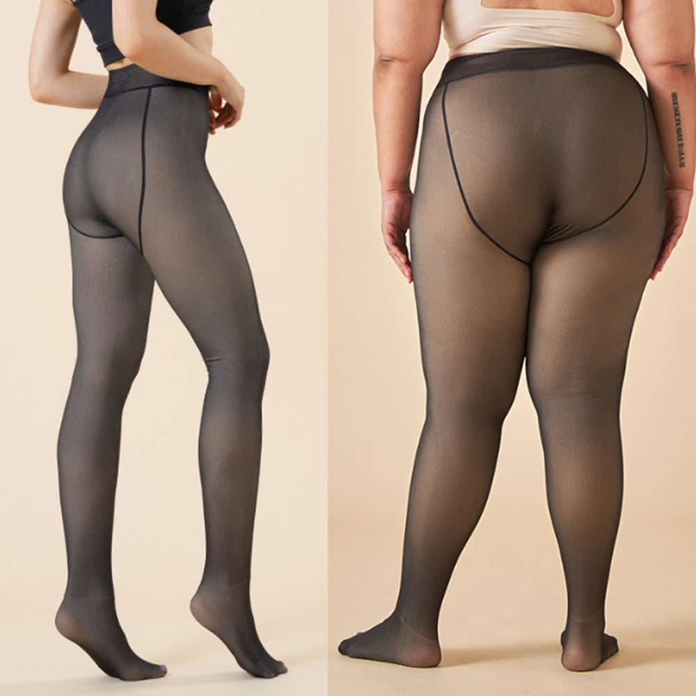 Women Thermal Lined Translucent Pantyhose Warm Fleece Tights Stockings Black