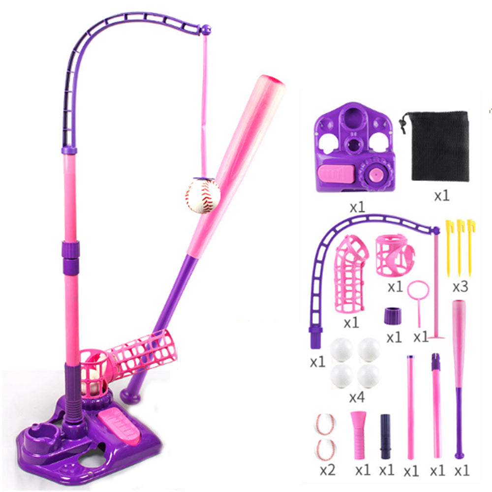 3-in-1 Tee Ball Set for Kids Retractable Baseball Batting Tee Set Pink