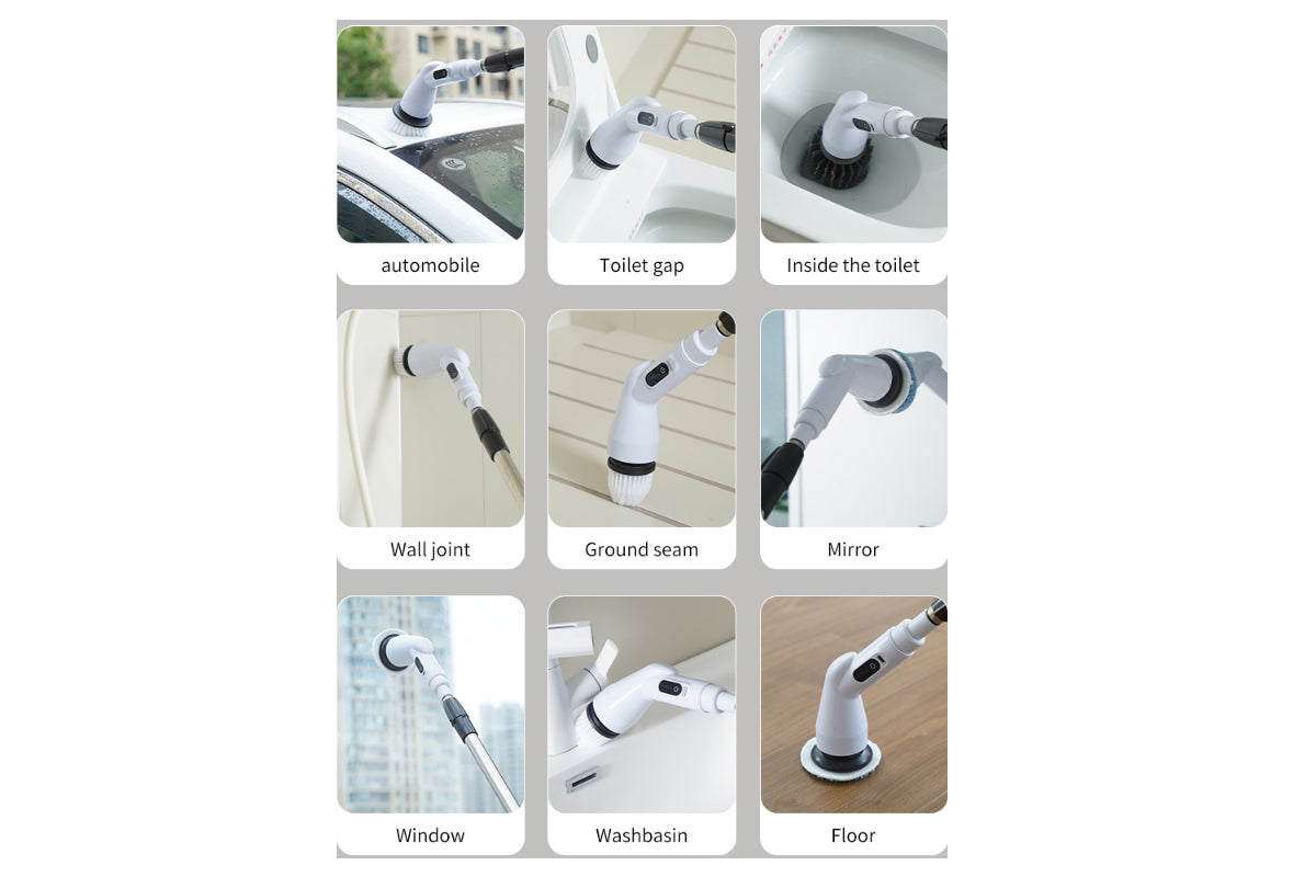Electric Spin Scrubber 8 in 1 Shower Cleaning Brush with 9 Brush Heads