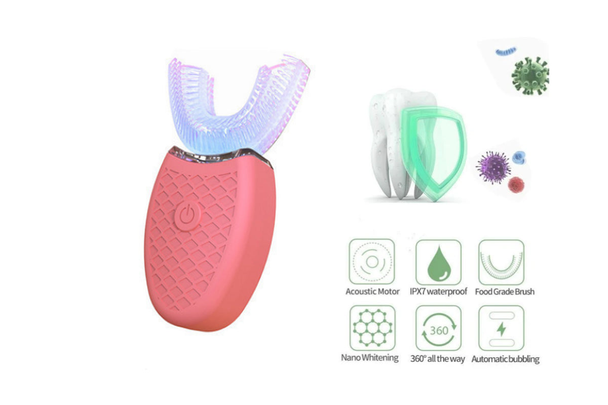 Ultrasonic Automatic Toothbrush Electric Teeth Whitening U-Shaped Brush-Red