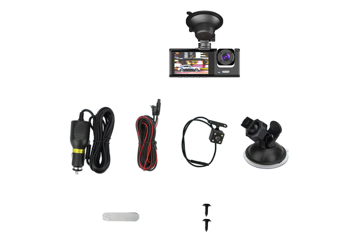 1080P Car Dash Cam Front Rear Inside 3 Cameras with 32GB Card
