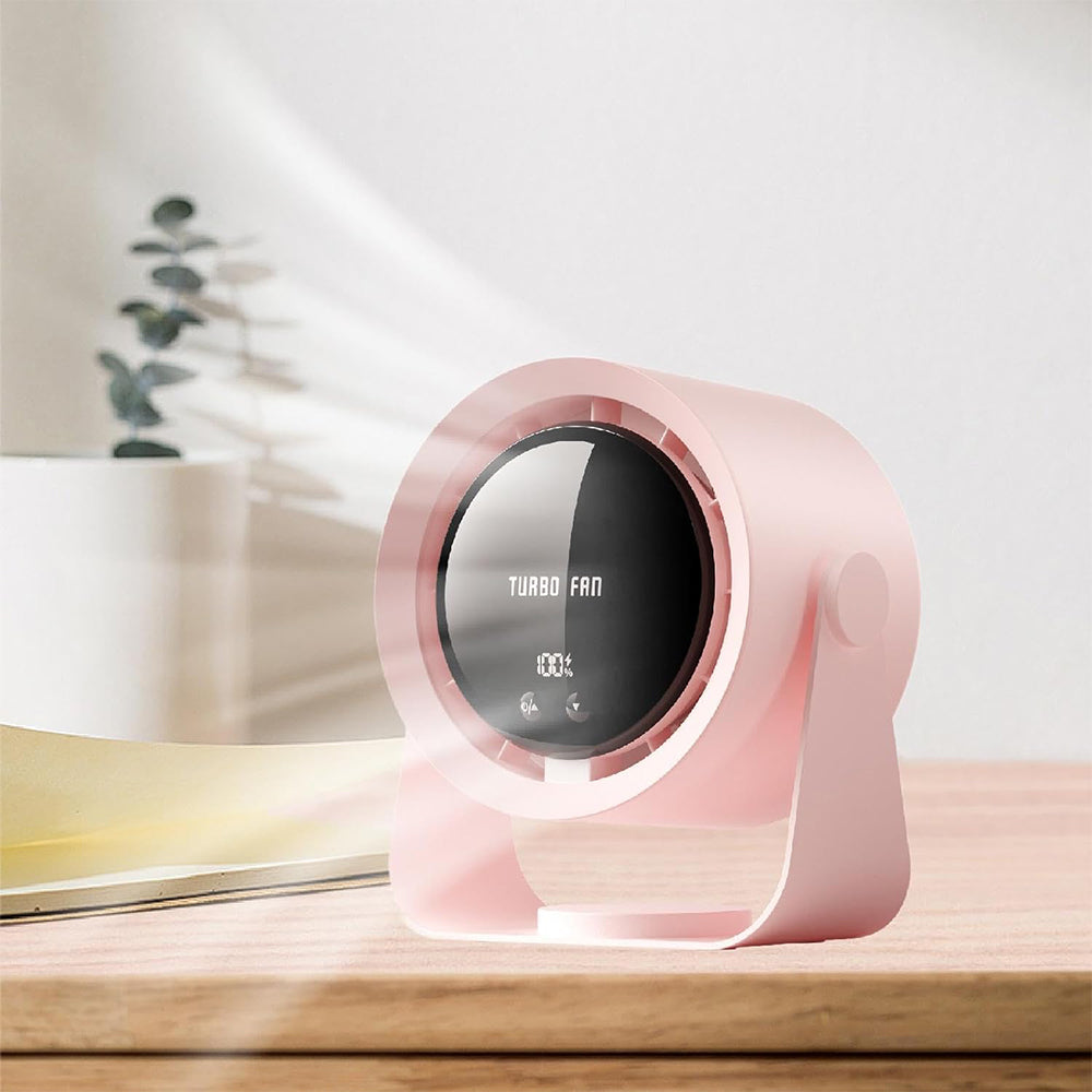 Digital Display Desk Fan Air Circulator Quiet Fan 100 Speeds Adjustable Table Fan for Camping Office Dorm Pink