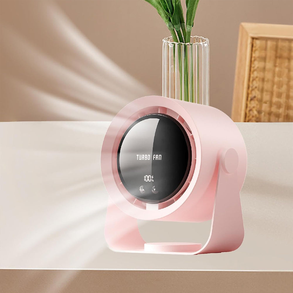 Digital Display Desk Fan Air Circulator Quiet Fan 100 Speeds Adjustable Table Fan for Camping Office Dorm Pink