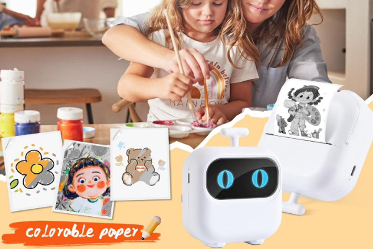 Thermal Mini Printer Kit Inkless Sticker Maker with Thermal Papers Sticker-White