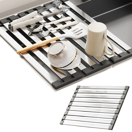 Foldable Over Sink Drying Drainer Stainless Steel Dish Rack for Kitchen