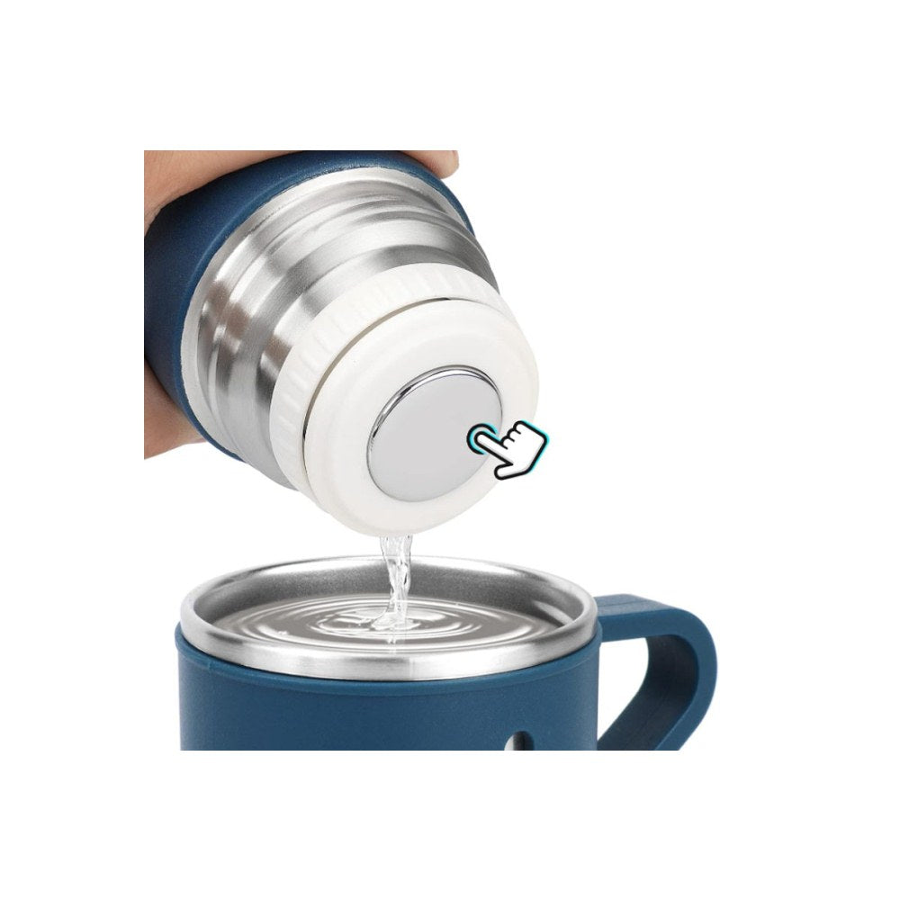 500ml Stainless Steel Thermo Bottle with Cup Coffee Thermos Stainless Steel Vacuum-Insulated Water Bottle-Blue