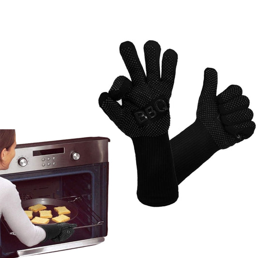 Pair of Heat Resistant Oven Gloves Non-Slip Grill Mittens for Cooking  Barbecuing Baking Black