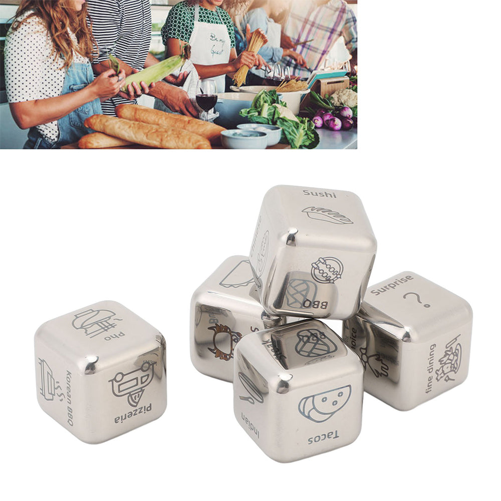 5Pcs Food Decision Dice 30 Food Patterns Exciting Meal Planner Metal Dice for Couples Dating Night