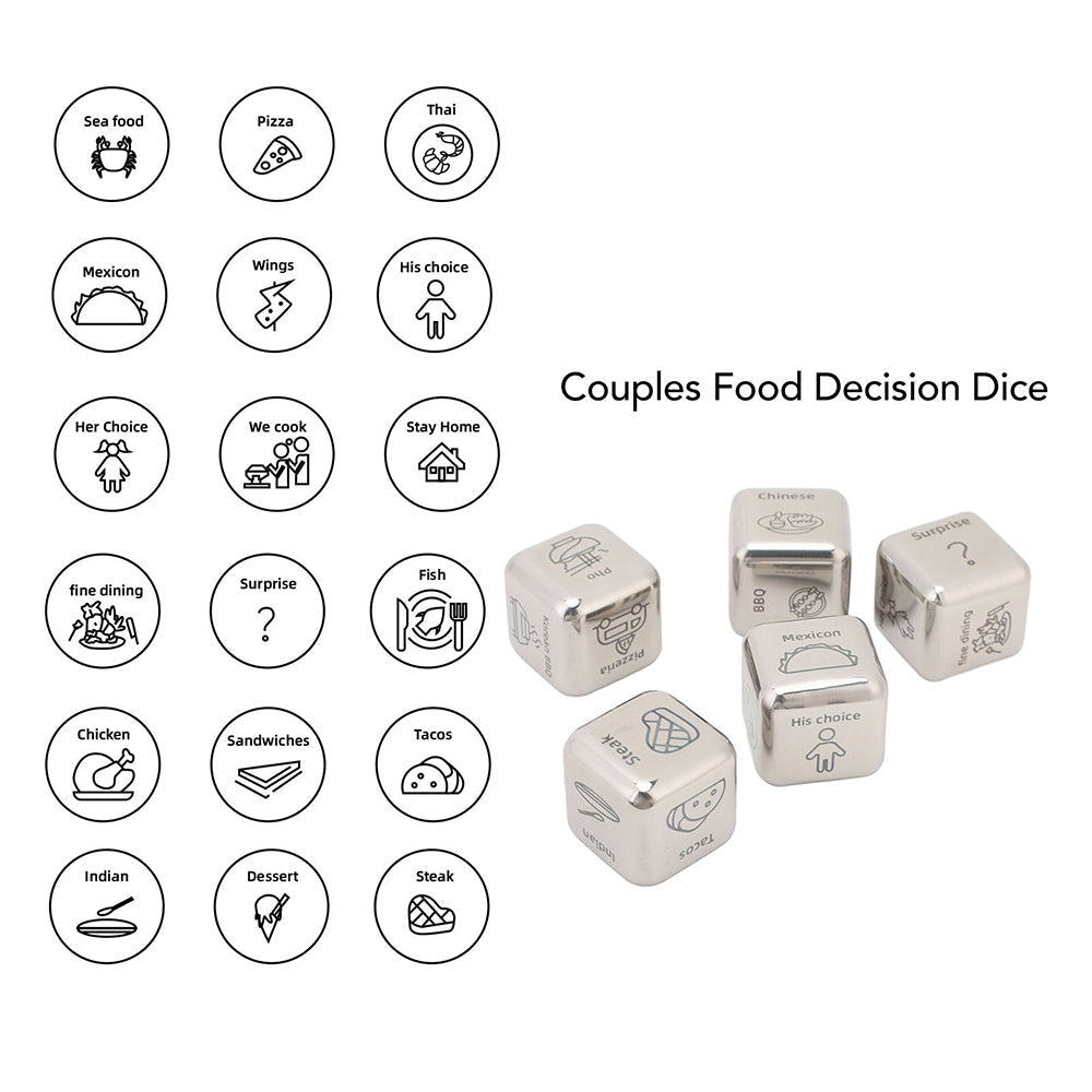 5Pcs Food Decision Dice 30 Food Patterns Exciting Meal Planner Metal Dice for Couples Dating Night