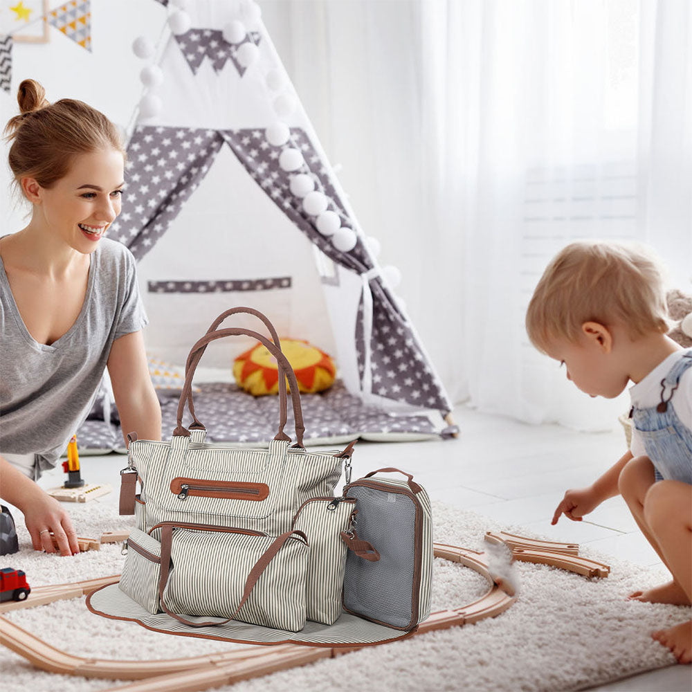 6Pcs Set Mom Bags Multifunctional Diaper Changing Bag Tote Set