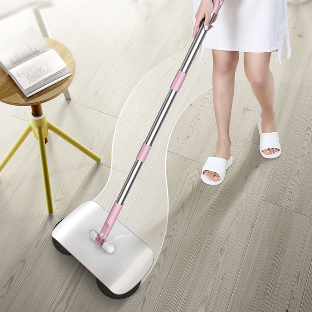 Household Hand Push Sweeper Sweeping Mop Broom Dustpan Floor Cleaning Tool Pink