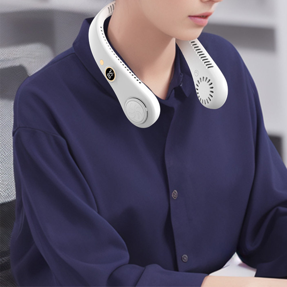 5-Speed Portable Bladeless Neck Fan with LED Display Rechargeable White