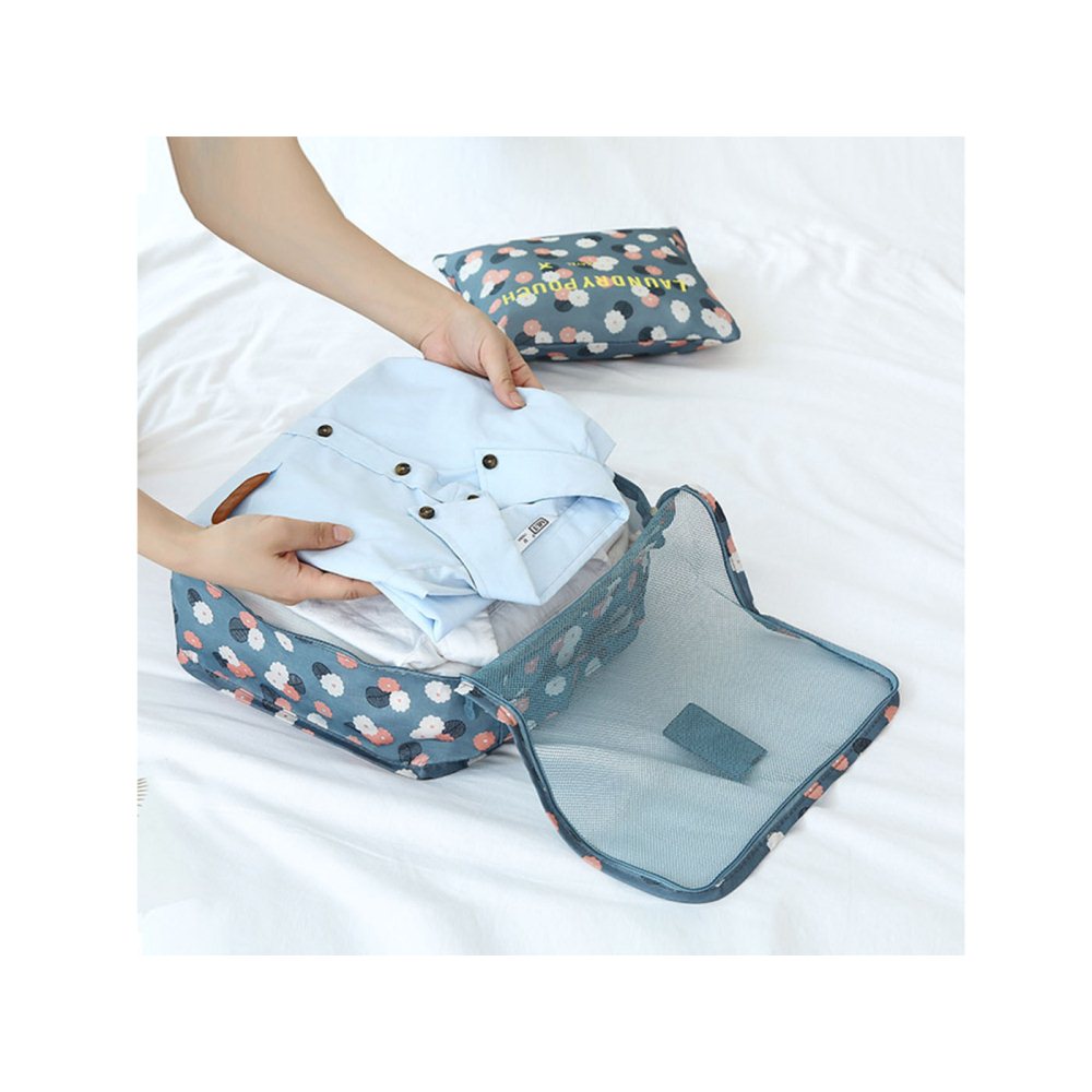6Pcs Travel Storage Bag Set for Clothes Tidy Organizer for Suitcase-Blue