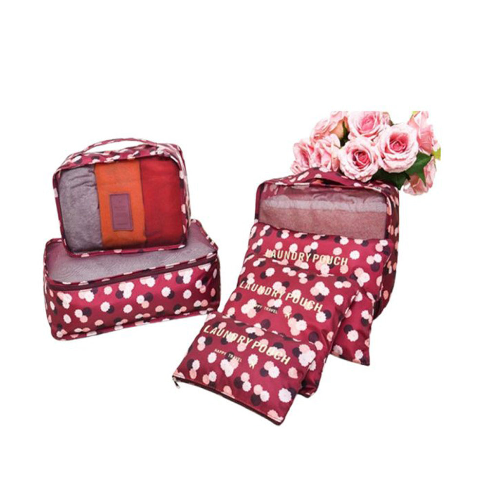 6Pcs Travel Storage Bag Set for Clothes Tidy Organizer for Suitcase-Wine Red