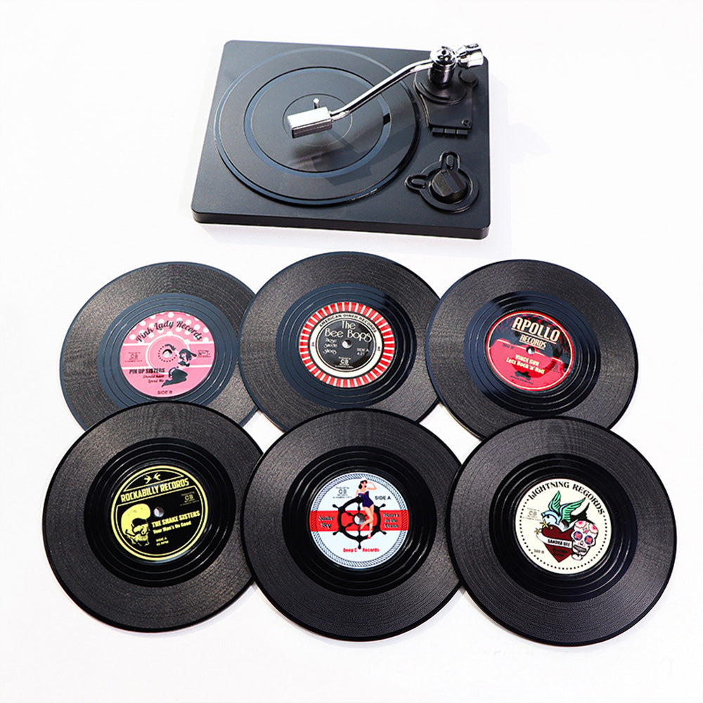 Vinyl Record Coasters Set of 6 Retro Drink Coasters for Music Lovers Style A