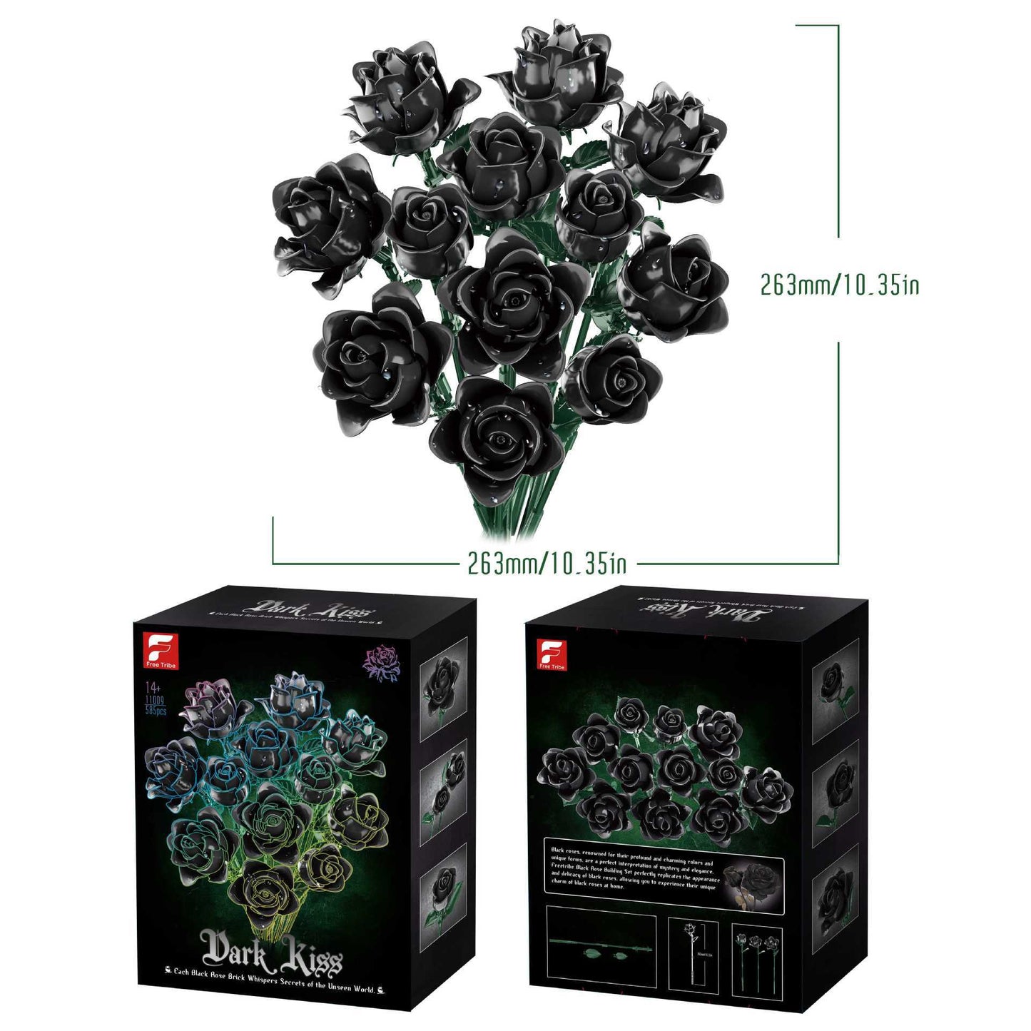 DIY 585-Piece Building Blocks Rose Bouquet Kit-Black