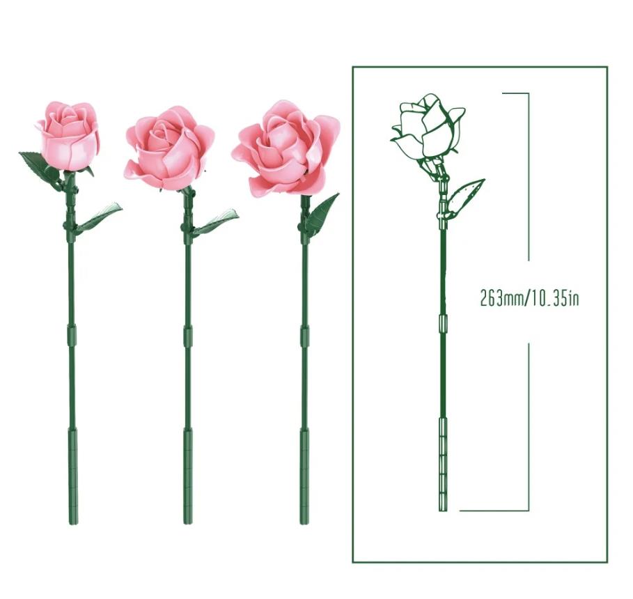 DIY 585-Piece Building Blocks Rose Bouquet Kit-Pink