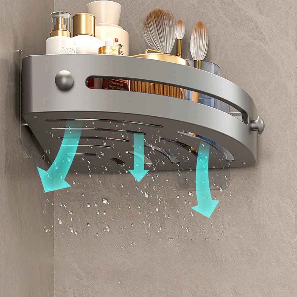 Corner Shower Caddy Punch-Free Wall Mounted Storage Shelf Organizer with Towel Rack for Bathroom Gray