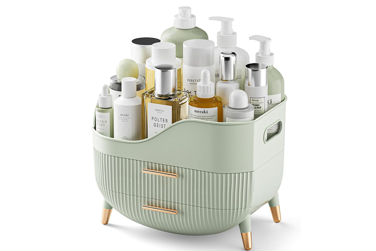 Large Capacity Makeup Organizer with 2 Drawers Skincare Cosmetic Display Cases Ideal Gifts for Women -Green