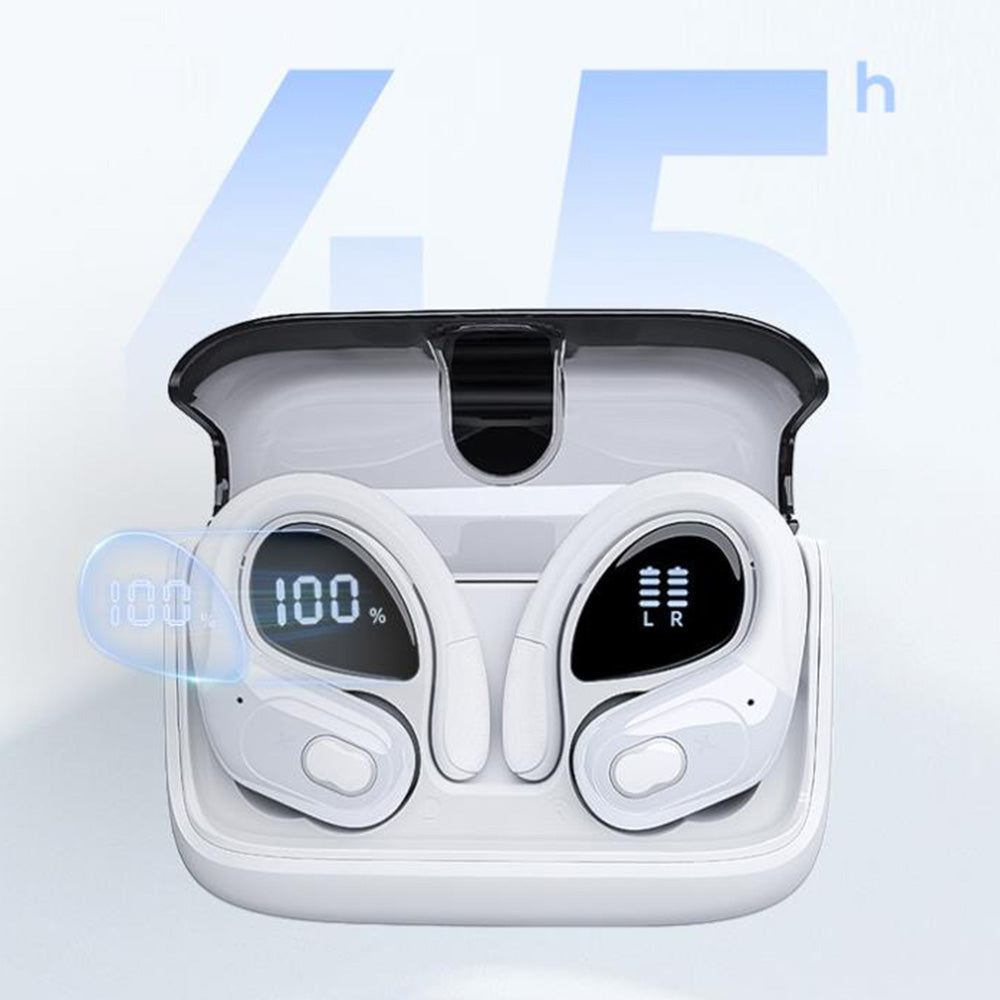 Wireless Bluetooth Headphone Sport Earbuds Stereo Over Ear Earphone with Earhook White