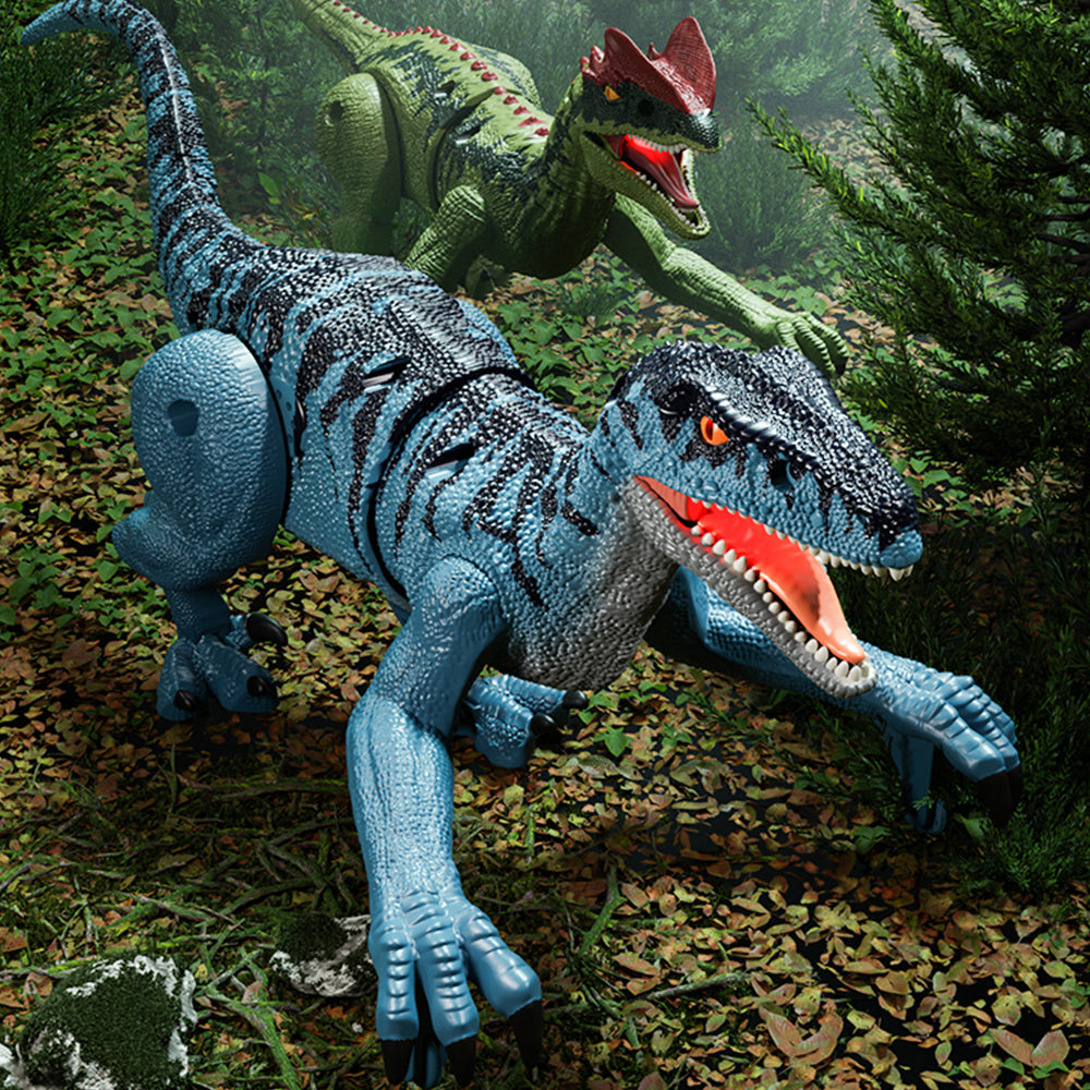 2.4Ghz Remote Control Dinosaur Toy Kids Electric RC Walking Toy Blue Velociraptor