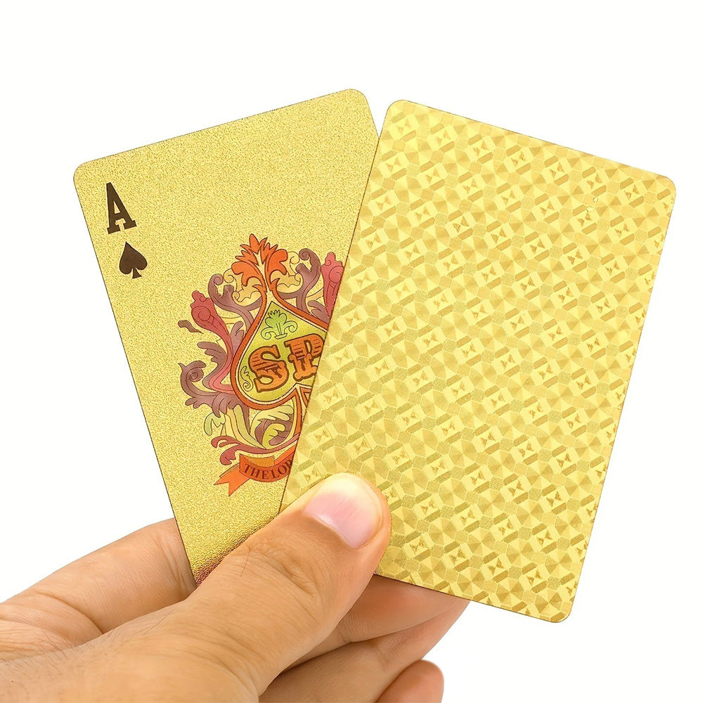 2 Pack Waterproof Playing Cards Set Plastic Deck of Cards Poker Game Set for Party Camping Travel On-the-Go Gold