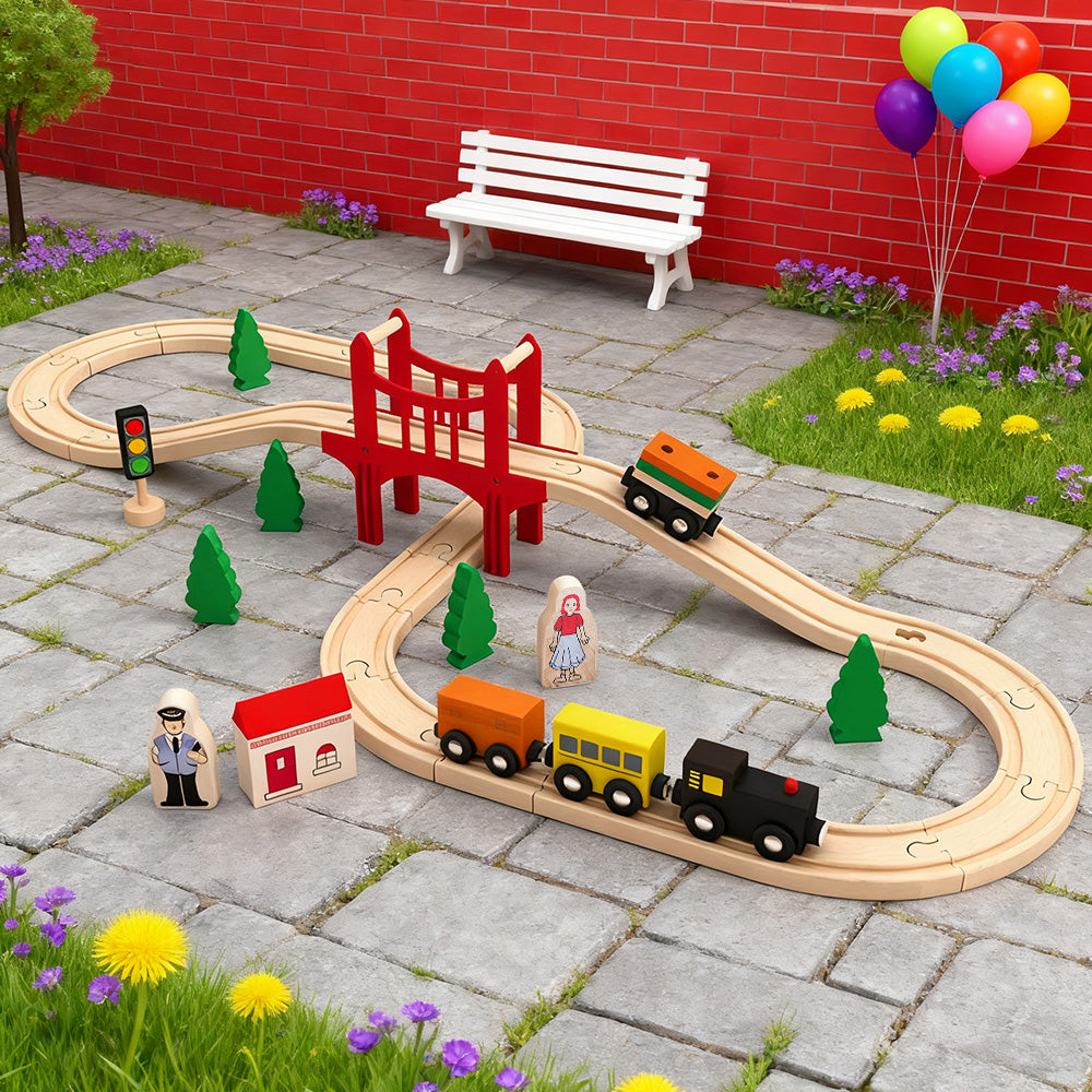 Wooden Train Set with Tracks ¨C Expandable and Changeable for Girls and Boys 6 Years Old Style 1