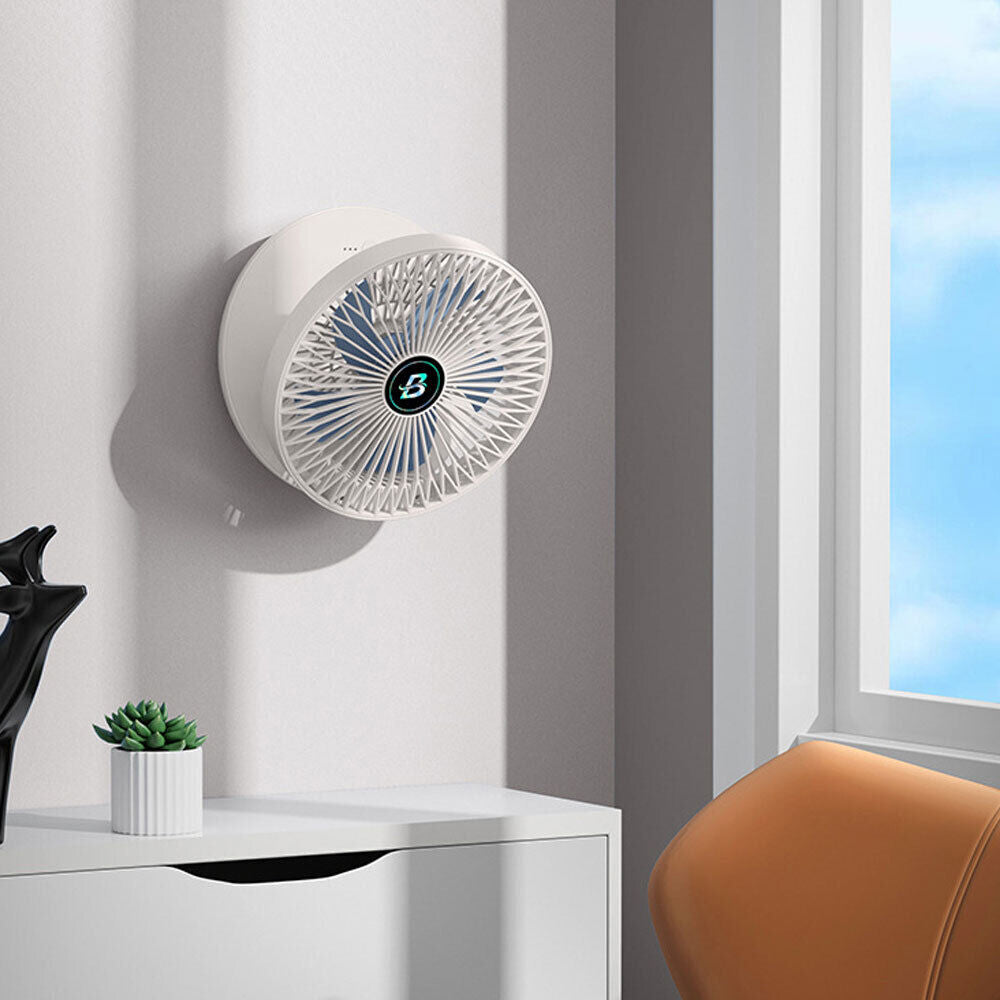 3-Speed Adjustable Air Circulator Fan Foldable Wall Hanging Fan Rechargeable Desktop Cooling Fan White