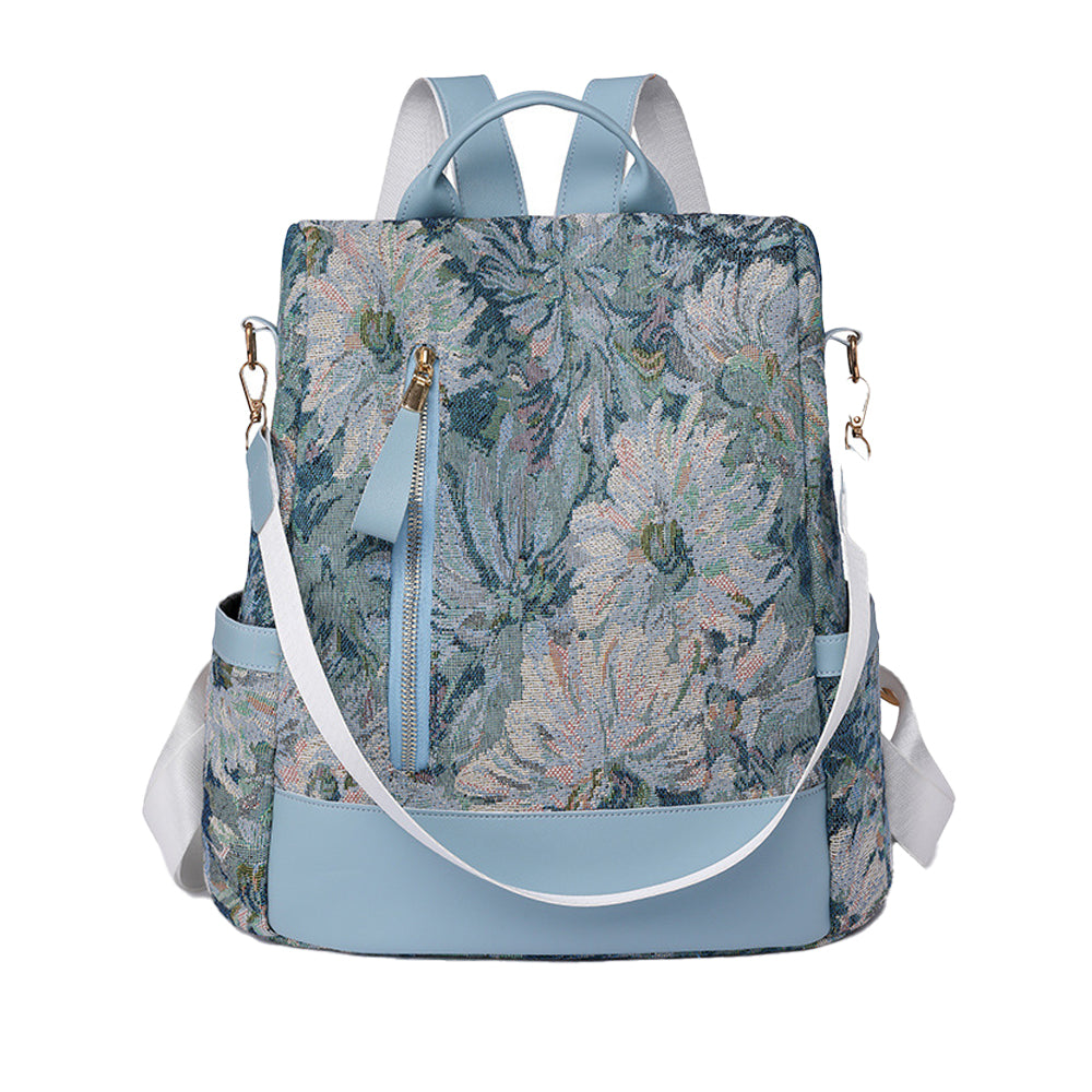 Printed Anti-theft Backpack Multifunctional Large Capacity Travel Bag Blue