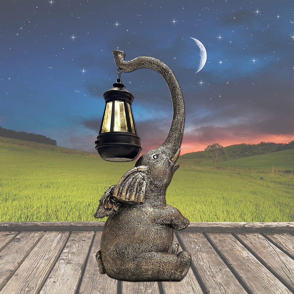 Solar Powered Elephant Statue Lamp Garden LED Lights -Brown