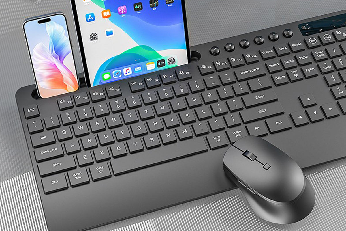 Wireless Keyboard Mouse Combo Full-Size Quiet Keyboard with Palm Rest and Phone Holder
