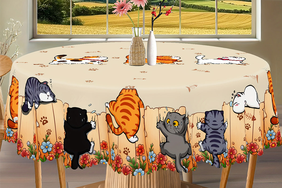 Cute Cat Tablecloth Dining Table Cover Polyester Tablecover -Round Tablecloth
