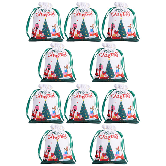 10Pcs Christmas Drawstring Storage Bags Xmas Holiday Wrapping Sacks Style 3