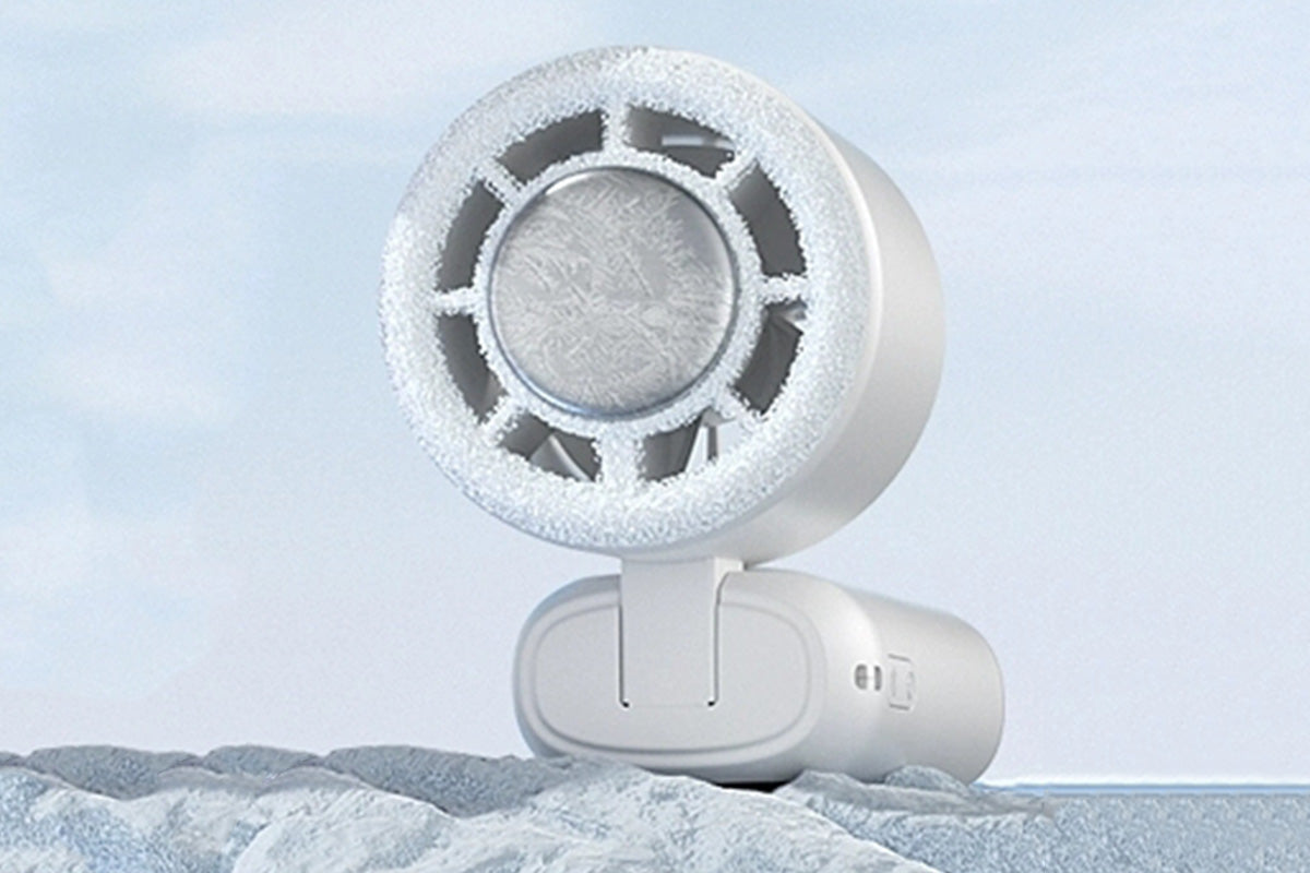 100 Speeds Digital Display Cooling Fan USB Fan with Lanyard and Phone Holder Base-White