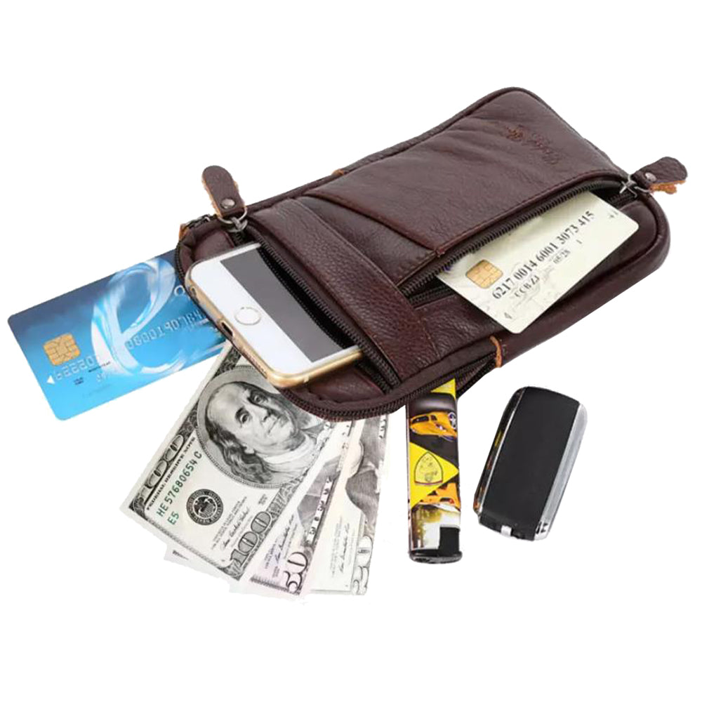 Leather Phone Pouch Small Waist Pack Crossbody Bag Business Receipt Wallet Coffee