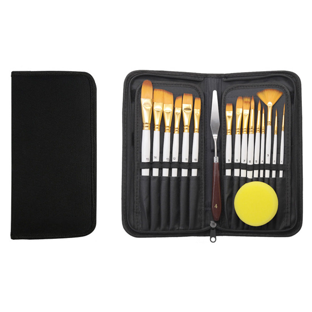 15Pcs Set Artist Paint Brushes with Sponge Brush for Watercolour Oil Painting White