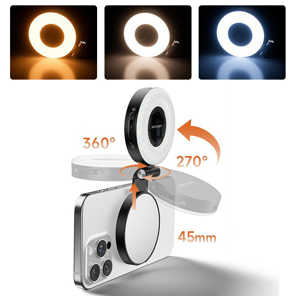 Phone Selfie Light Rechargeable Folding Phone Fill Light With Mirror-Black