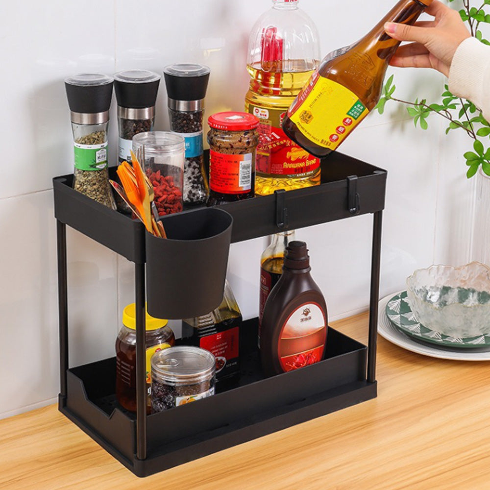 Multi-Purpose Pull-Out Storage Organizers Under Sink Organizers Rack for Bathroom Kitchen Black