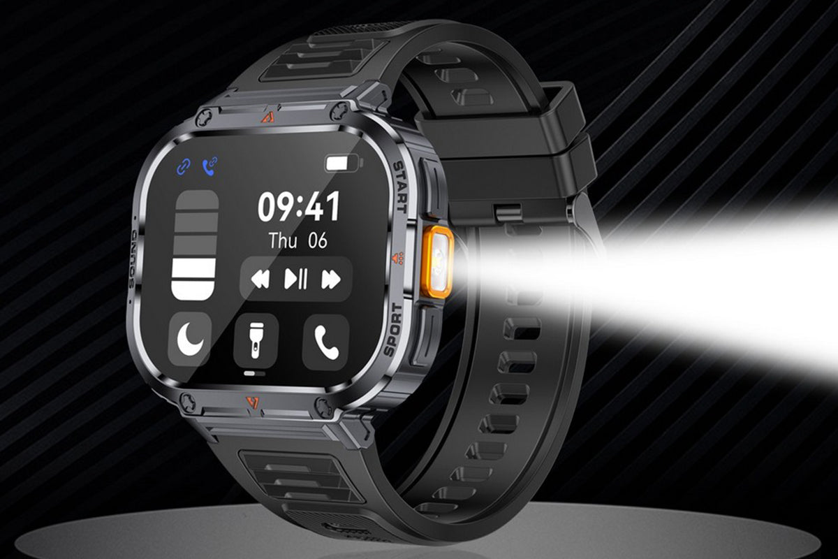 Smart Watch 2.0-Inch Fitness Watch with Flashlights Heart Rate Sleep Monitor Blood Oxygen 100 Sports Modes Activity Tracker-Black