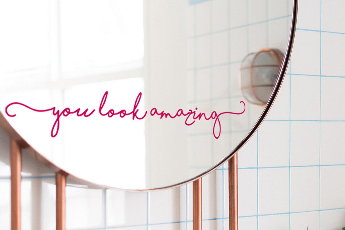 2Pcs You Look Amazing Mirror Decal Vinyl Decal Mirror Bathroom Wall Decals Decor-Rose Red