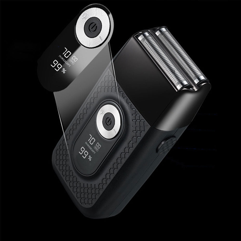 USB Rechargeable Electric Razor LED Display Shaver with Double Floating Blade for Men Black